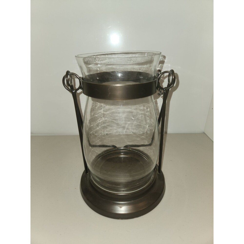 Glass Hurricane Lantern with Metal Frame Clear Glass & Bronze Finish